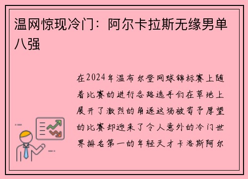 温网惊现冷门：阿尔卡拉斯无缘男单八强